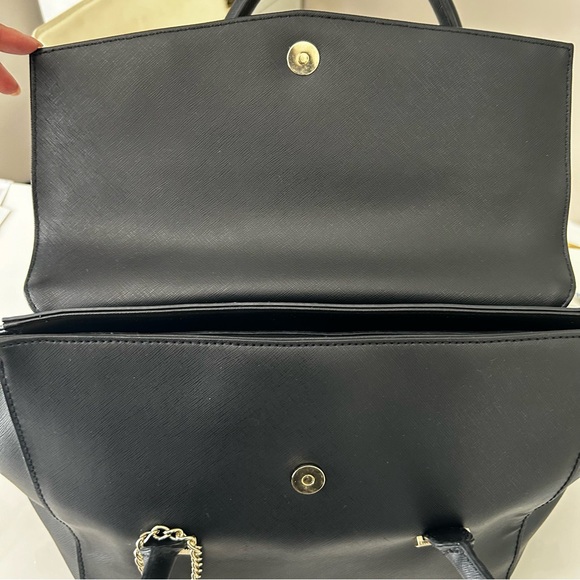 NWT Trussardi Black Satchel Shoulder Strap Gold Hardware Logo Bag Charm pockets - Picture 6 of 13